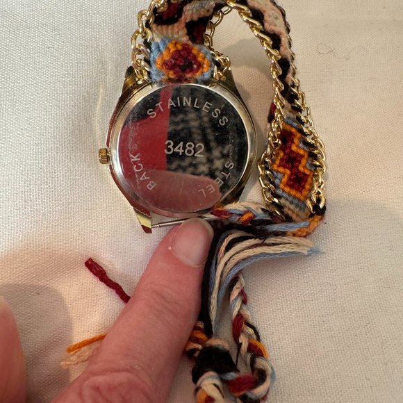 Elephant Watch #3482 - Adjustable Woven Band w/Goldtone Link Chain Edges - Picture 6 of 6